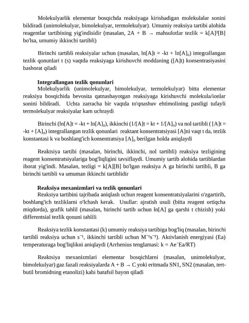 Reaksiya tartibi va molekulyarligi 4