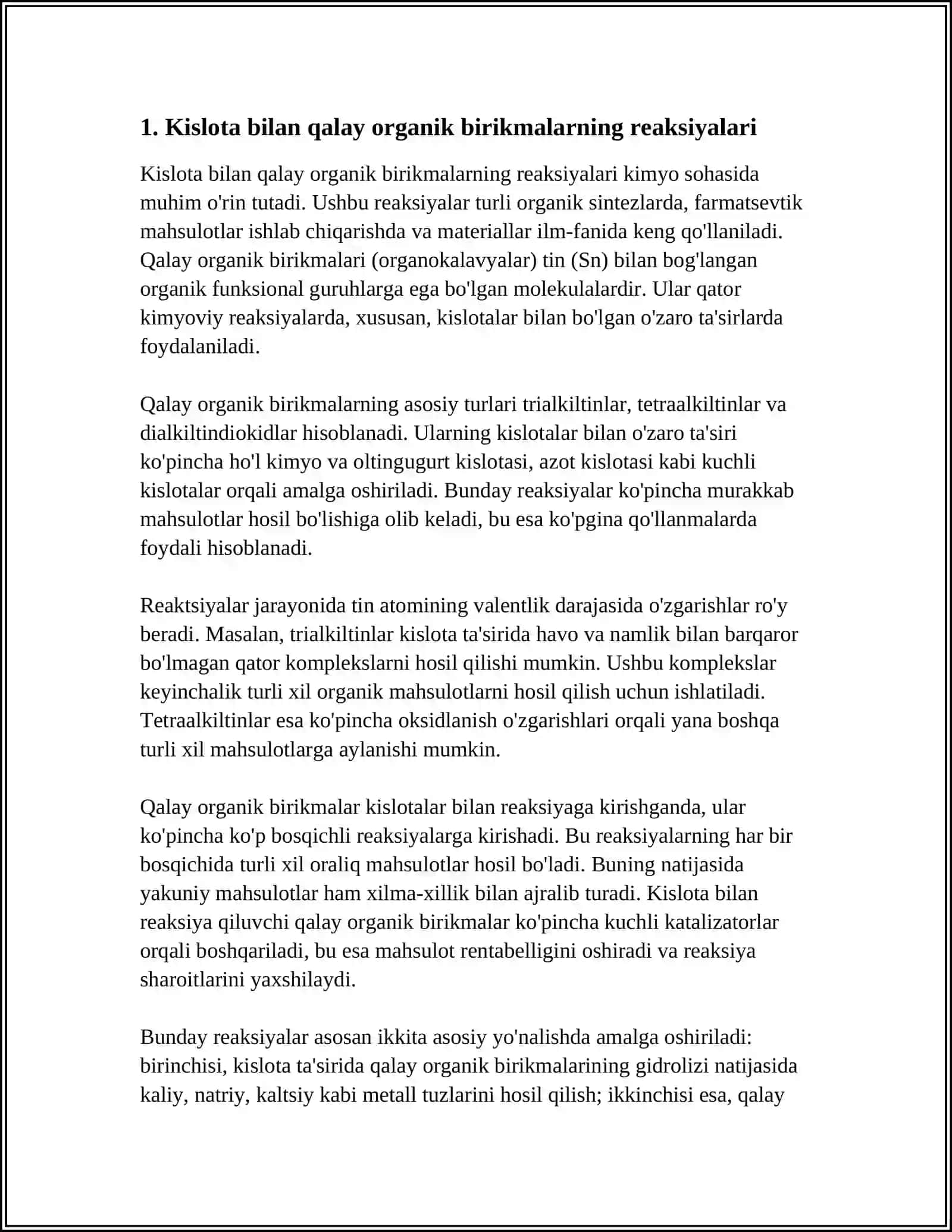TARKIBIDA KISLOROD AZOT OLTINGUGURT GALOGEN VA METAL ATOMLARINI SAQLAGAN QALAY ORGANIK BIRIKMALAR 4