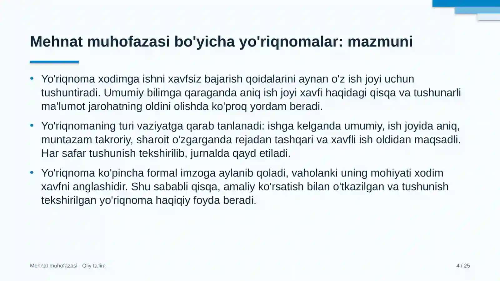 dizayn studiyalarida mehnat muhofazasi bo'yicha yo'riqnomalar o'tkazish 7111 4