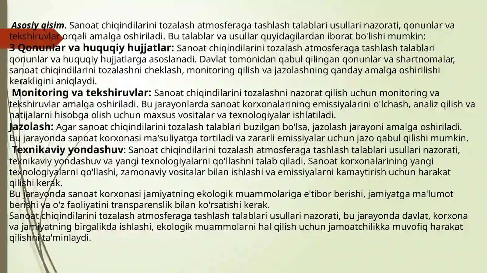 Sanoat chiqindilarini tozalash,atmosferaga tashlash talablari usullari,nazorati 4