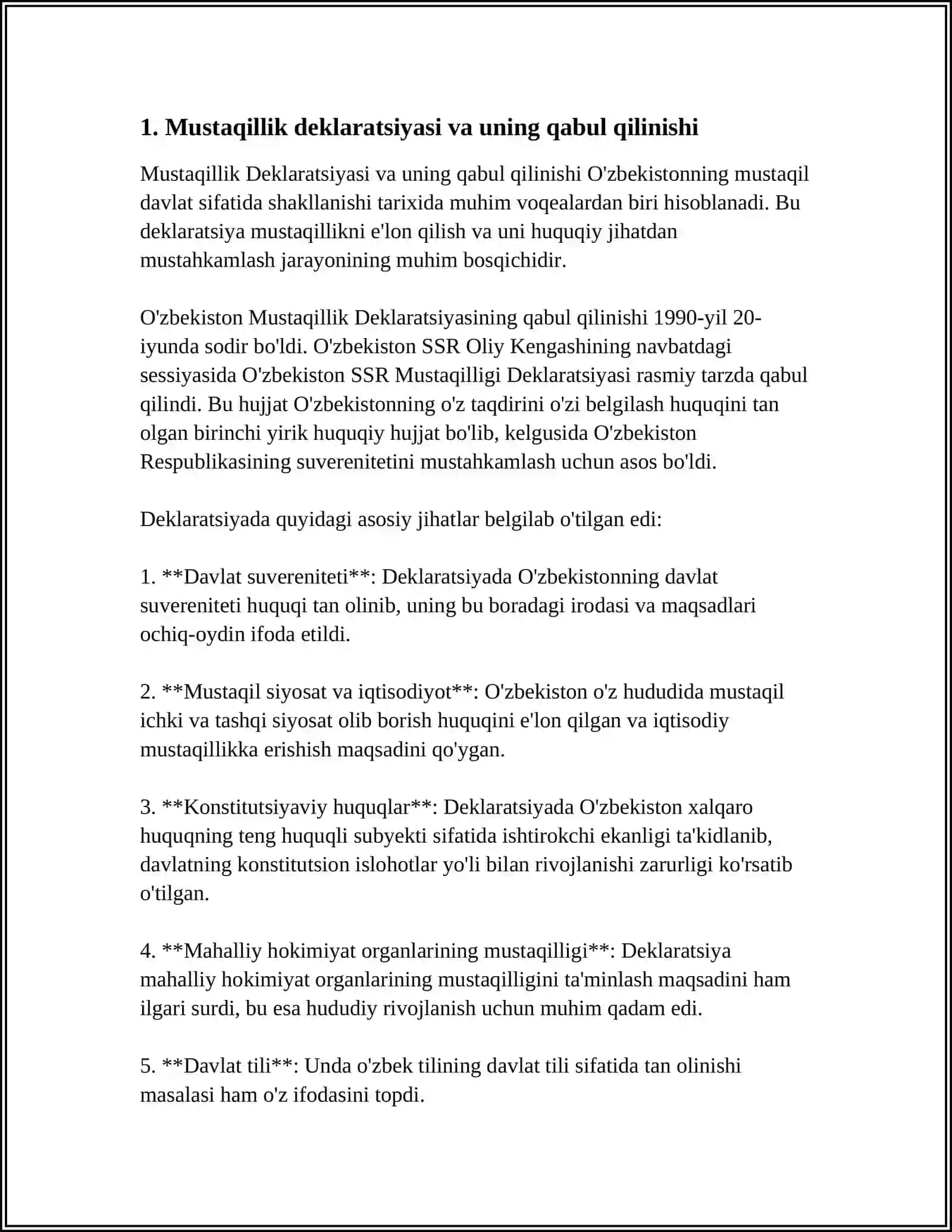 OʻZBEKISTON DAVLAT MUSTAQILLIGINING E'LON QILINISHI VA UNING TARIXIY AHAMIYATI 4