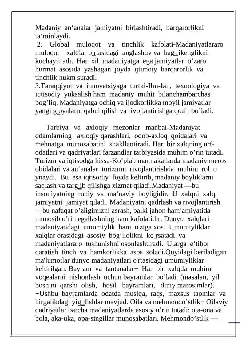 DUNYO XALQLARI MADANIYATIDAGI UMUMIYLIK VA FARQLAR 4
