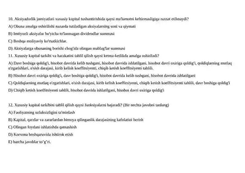 Moliyaviy tahlil. Test 4