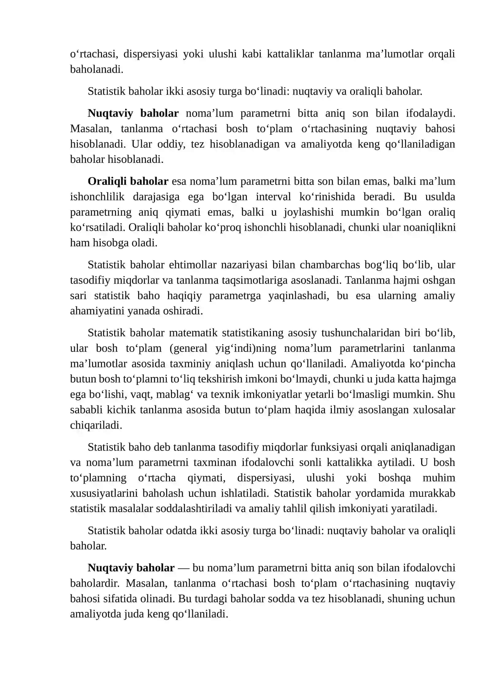 Statistik baholar va ularga qо‘yiladigan talablar 4