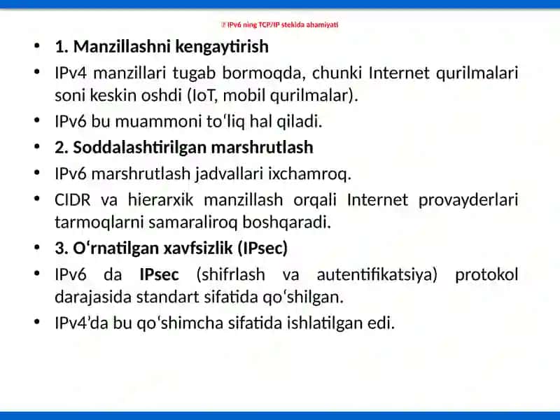 IPv6 va uning ahamiyati TCP/IP steqida 4