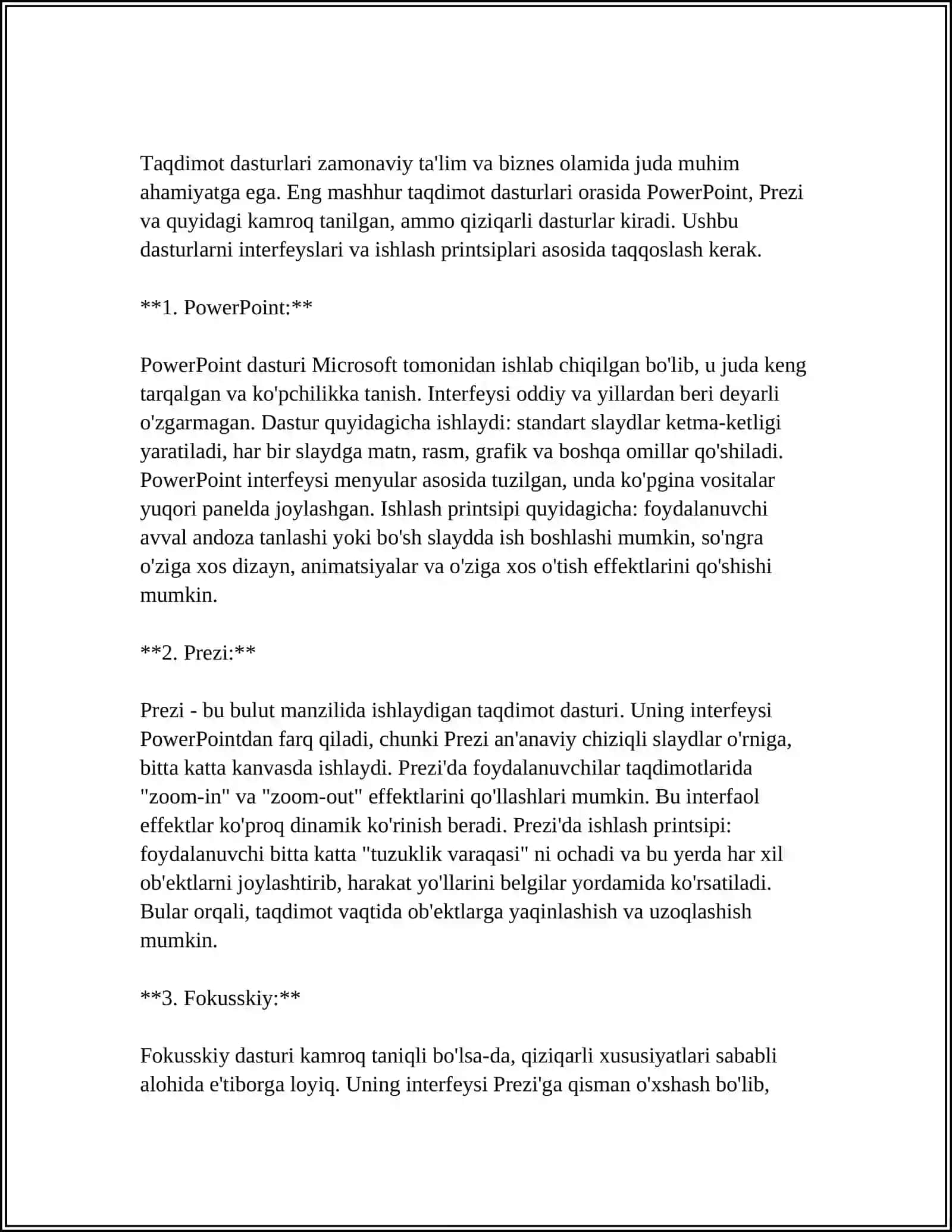 TAQDIMOT DASTURLARI (POWER POINT PREZI,FOSUSKIY VA BOSHQALAR) 4