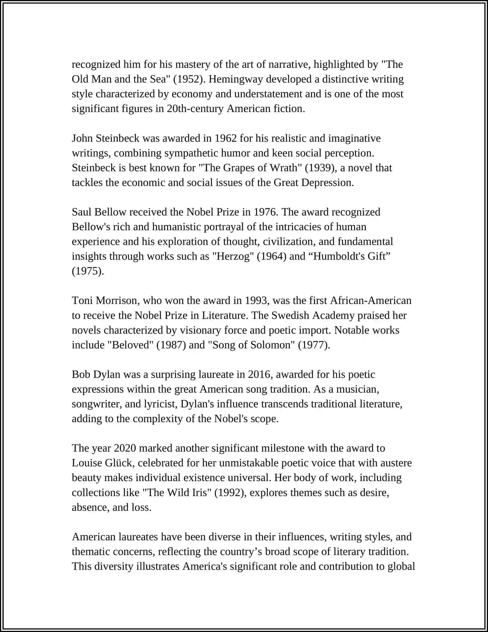 NOBEL LAUREATES IN AMERICAN LITERATURE 4