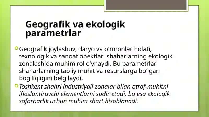 Shaharlarni ekologik zonalarga ajratish 4