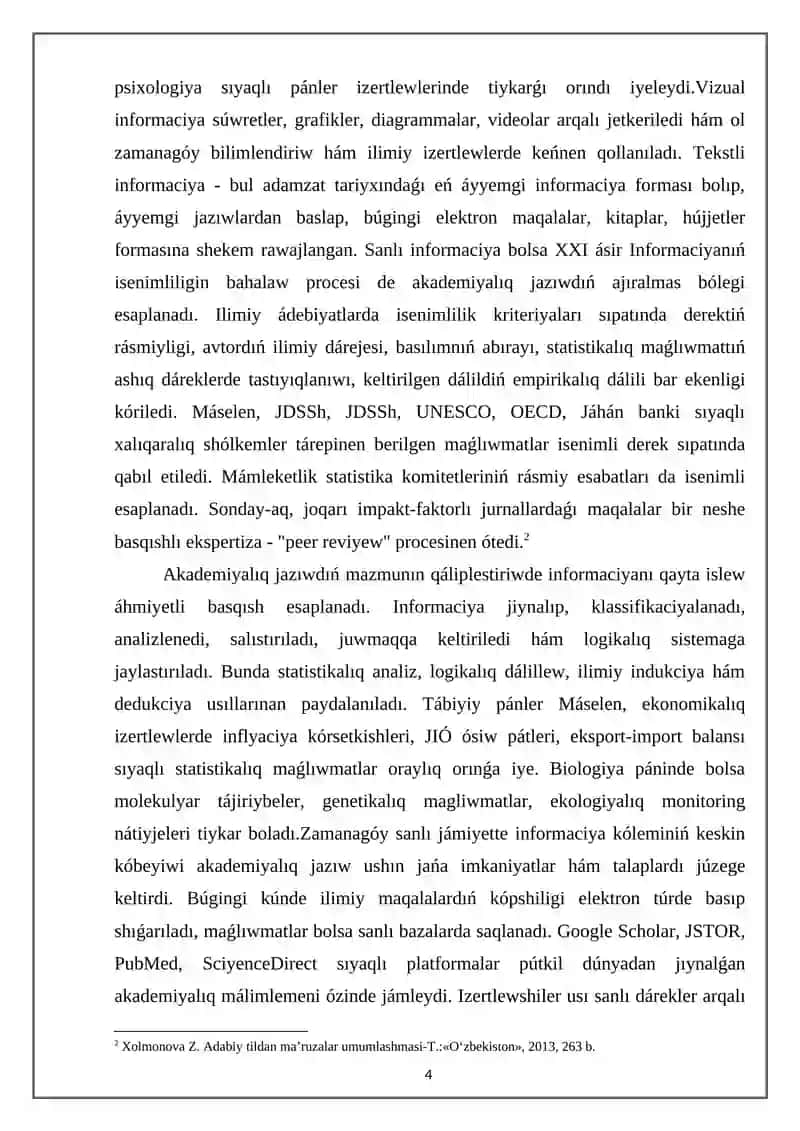 Akademiyalıq jaziw (Academic Writing) 4