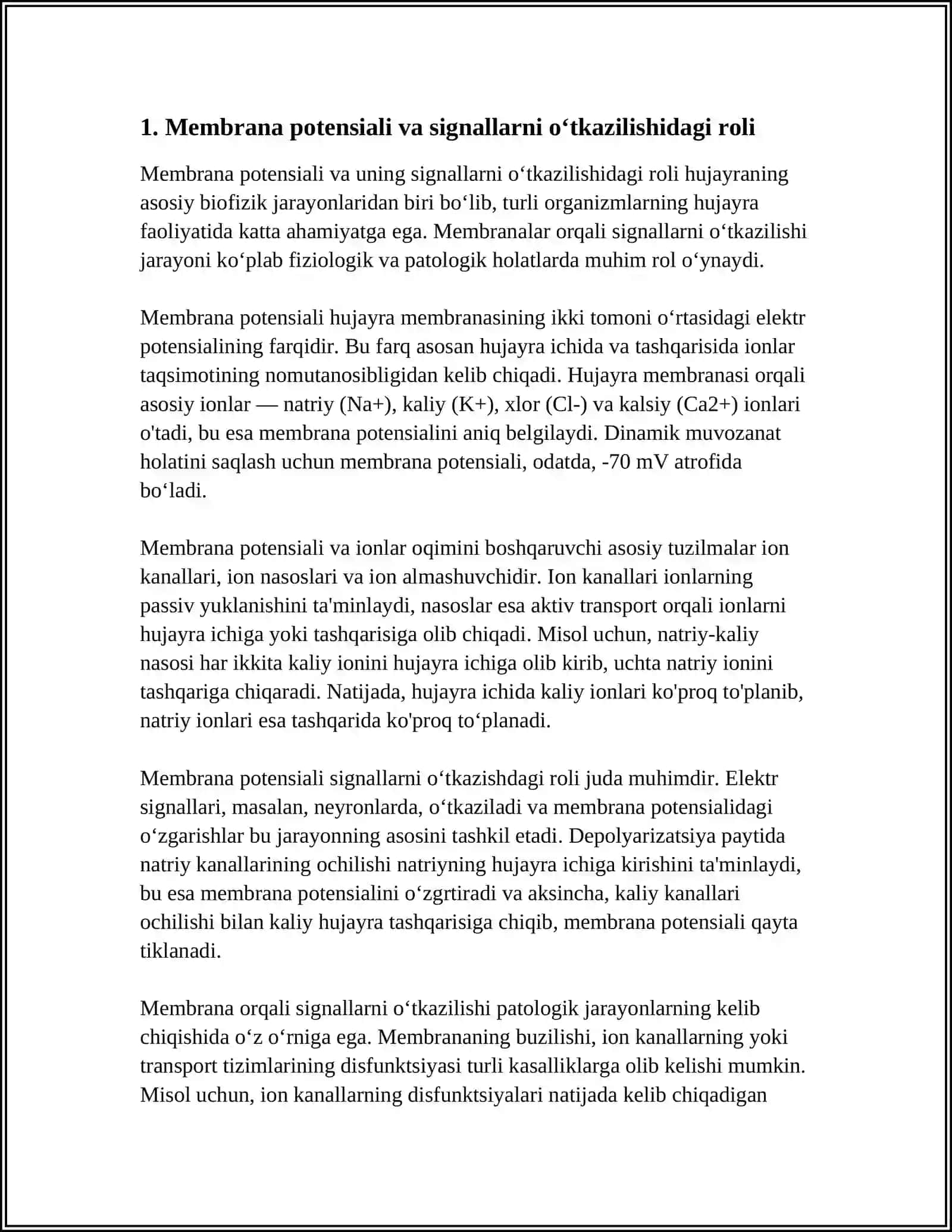 SIGNALLARNI MEMBRANALAR ORQALI O'TKAZILISHI 4