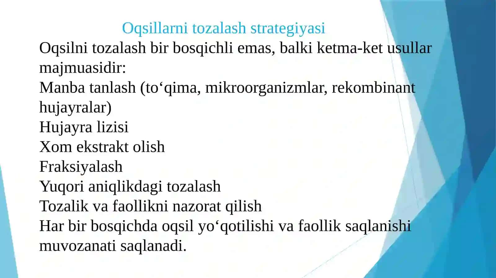 Oqsillarni tozalash va ajratish usullari 4