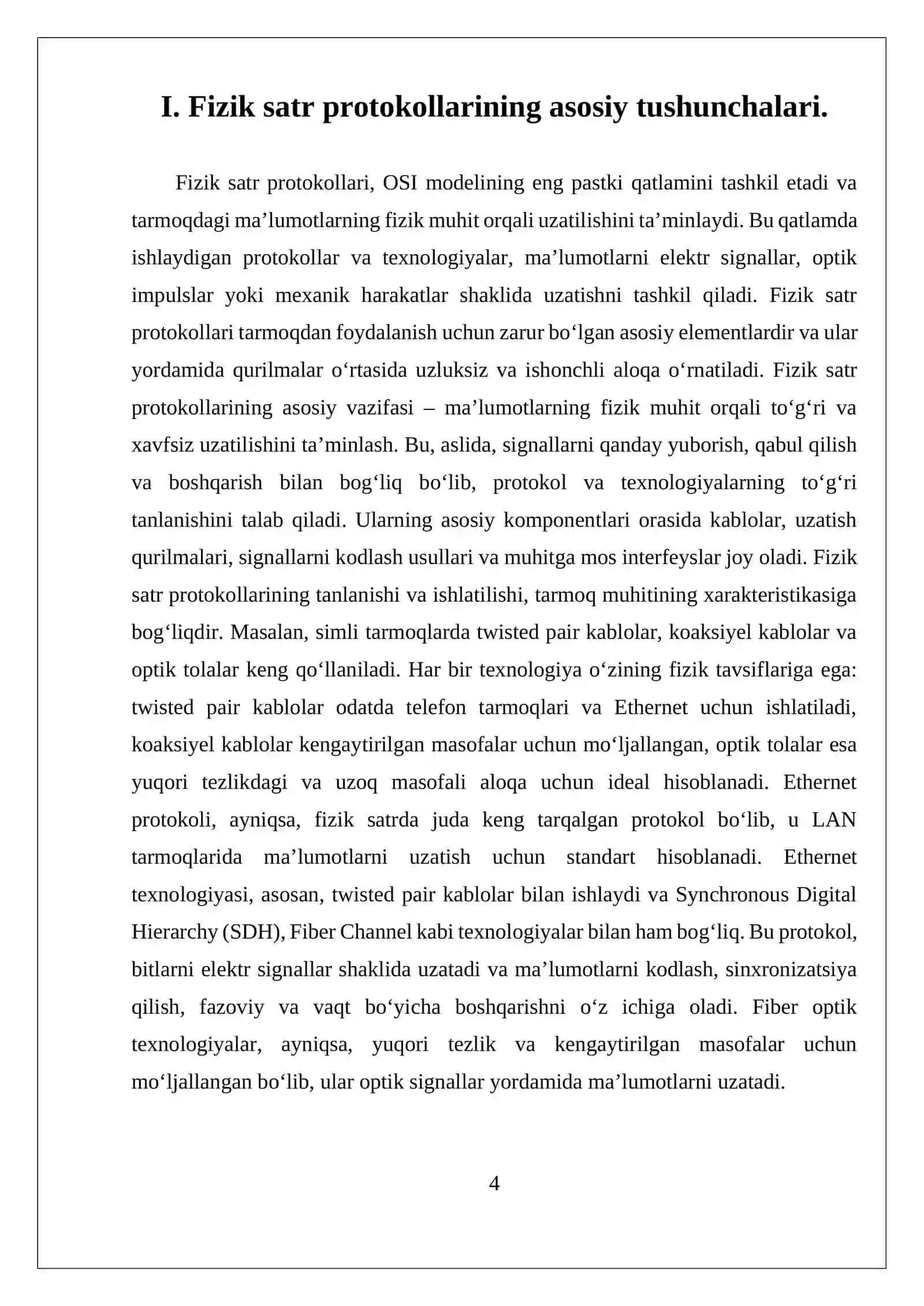 OSI MODELIDA FIZIK SATXI PROTOKOLLARI 4