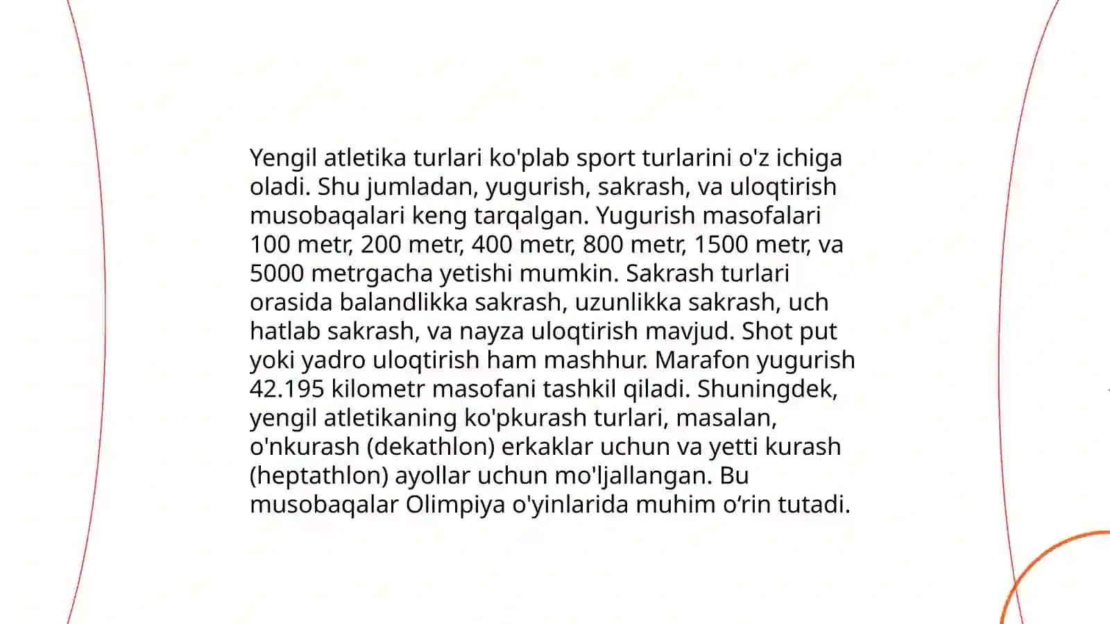 Yengil atletika haqida umumiy tushunchaga ega bo'lish 4