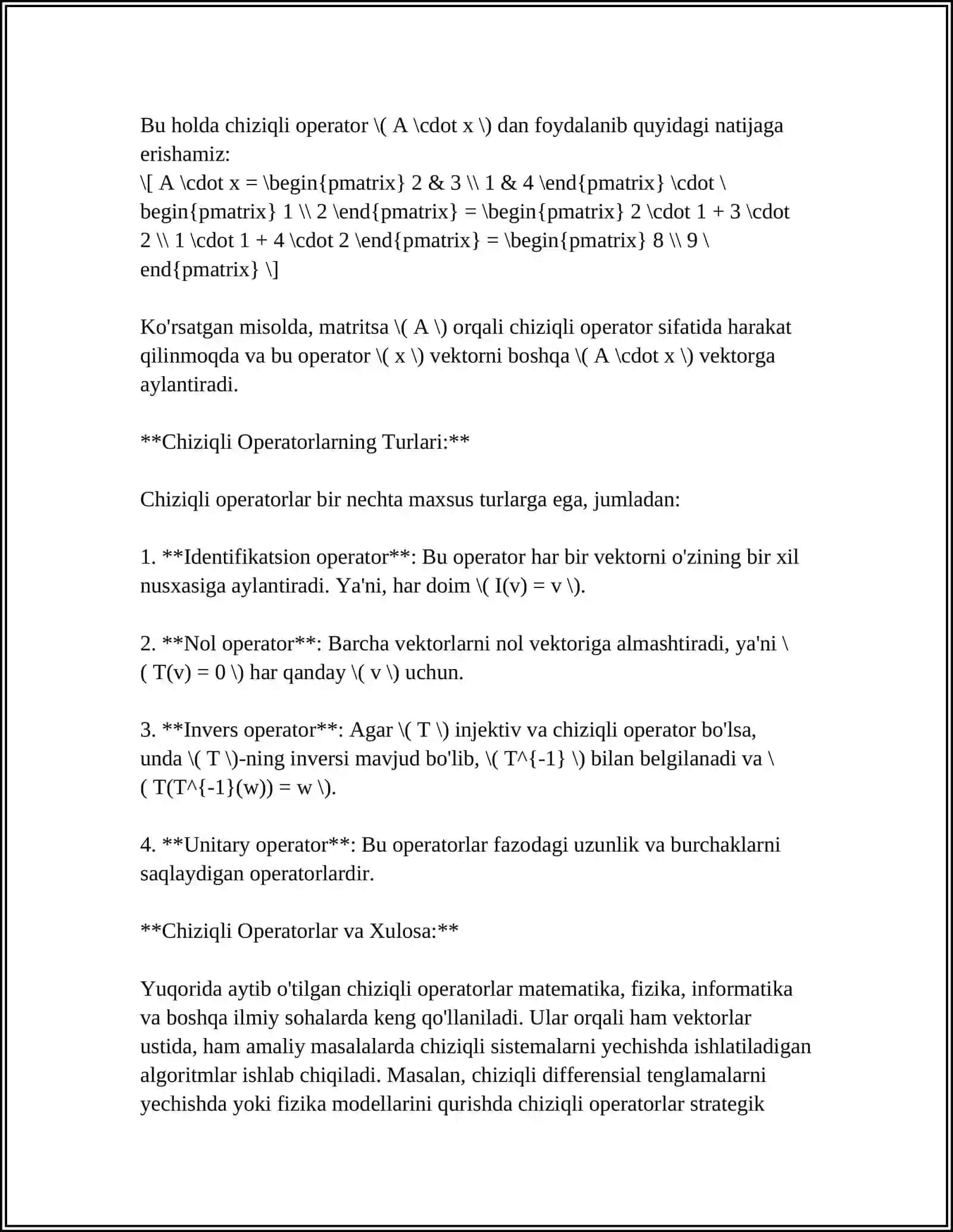 CHIZIQLI OPERATOR VA UNING XOSSALARI 4