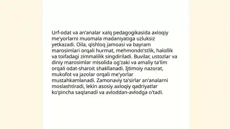 Xalq pedagogikasida axloqiy me'yorlar muomala madaniyatining aks etishi 4
