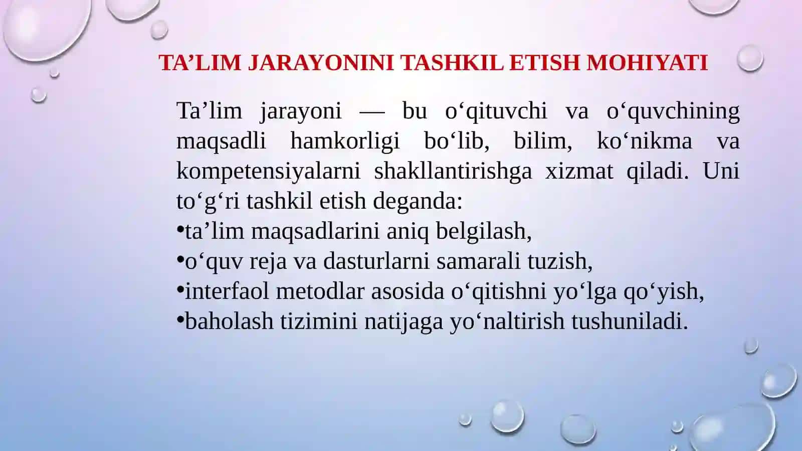 Taʼlim jarayonini tashkil etilishini tahlil qilish 4