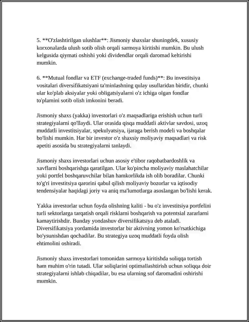 INVESTOR VA ULARNING TURLARI 4