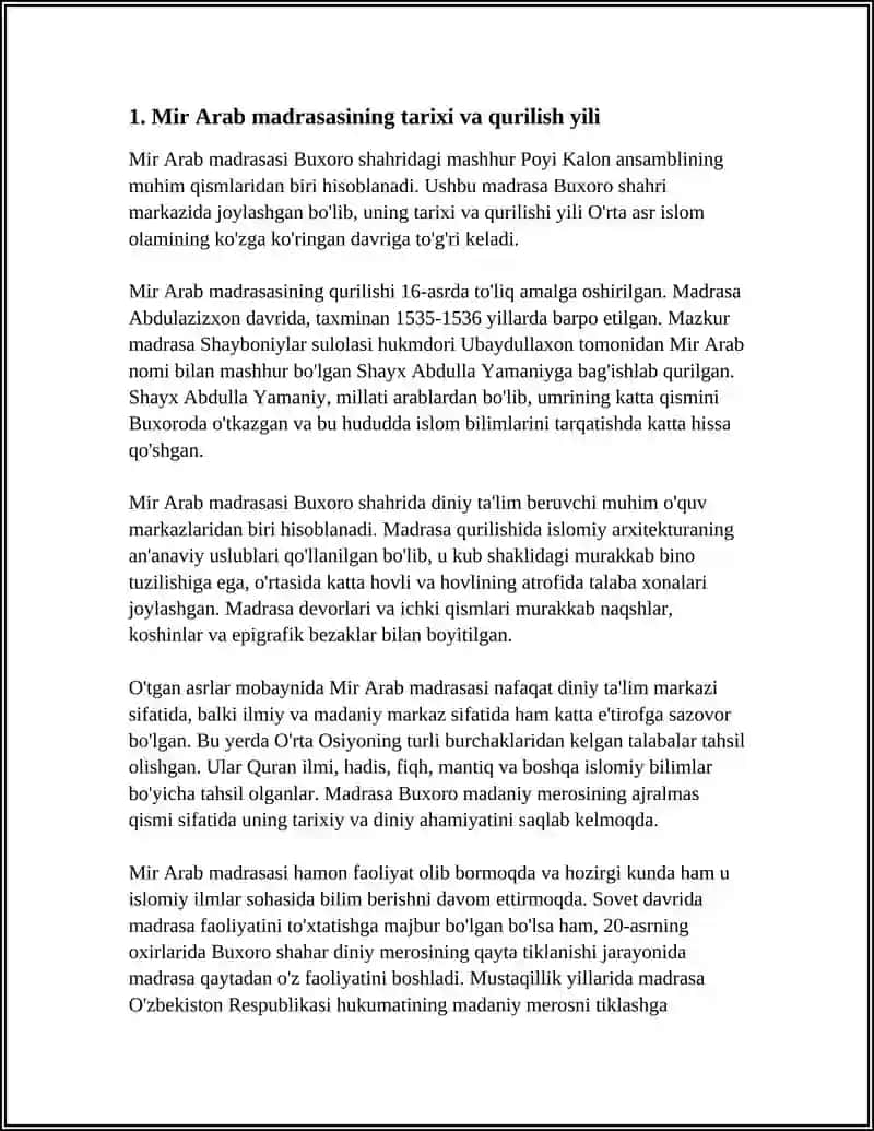Mir Arab Madrasasi haqida referat 4
