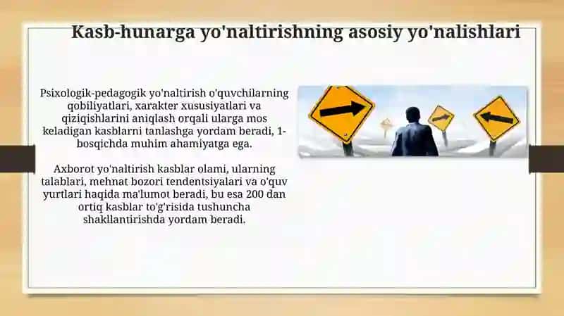 Kasb hunarga yo'naltirishning asosiy yoʻnalishlari 4