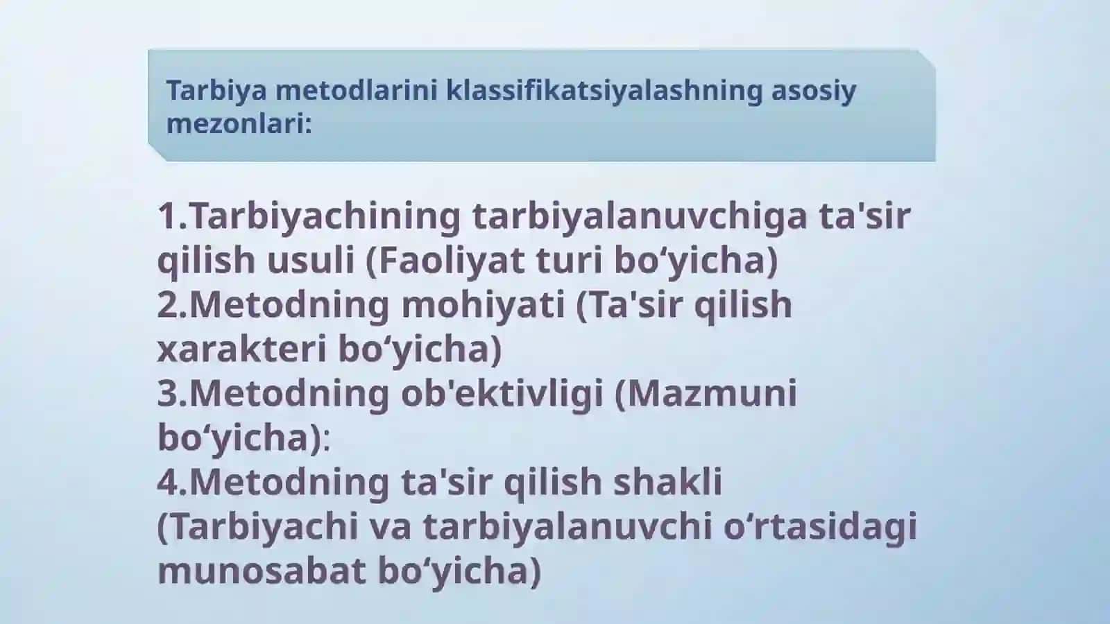 Tarbiya metodlari klassifikatsiyasi 4