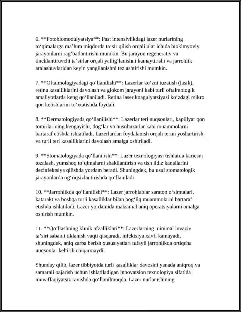 LAZERNING TIBBIYOTDA QO‘LANISHI 4