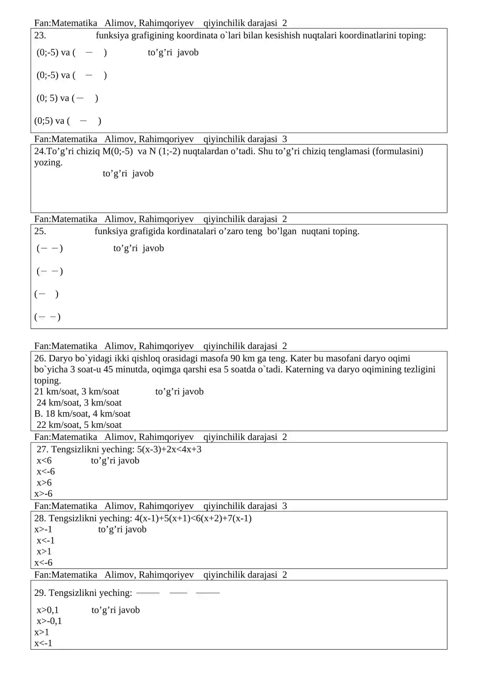MATEMATIKA fanidan test 4