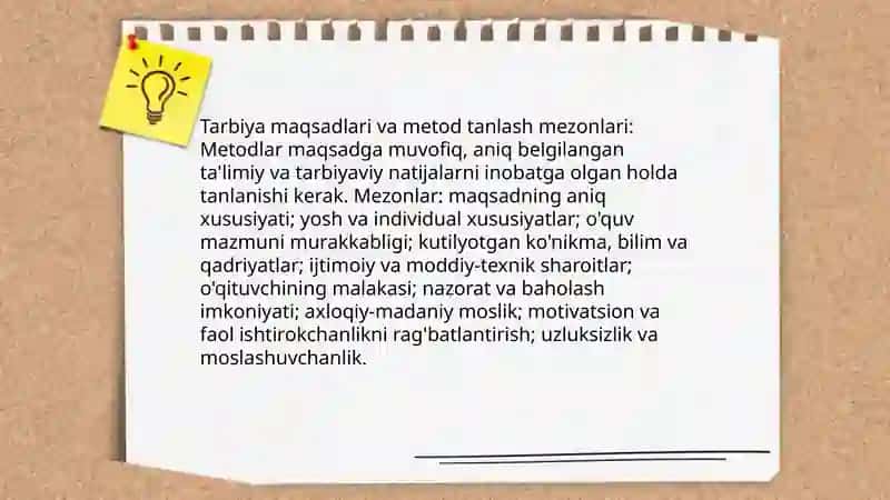 Tarbiya metodlarini tanlash asoslari 4