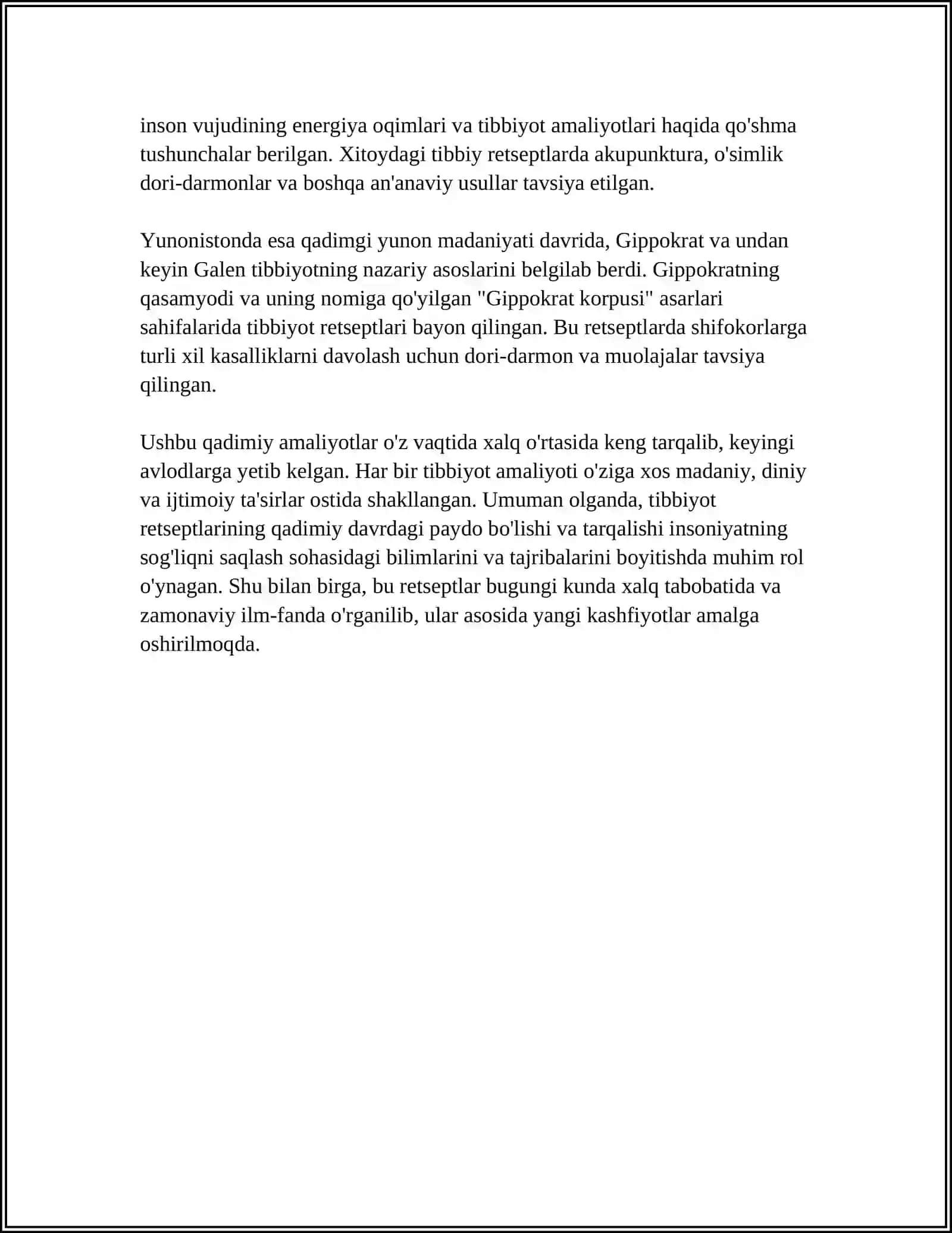 TIBBIYOTGA OID RETSEPT TARIXI HAQIDA MUSTAQIL ISH 4