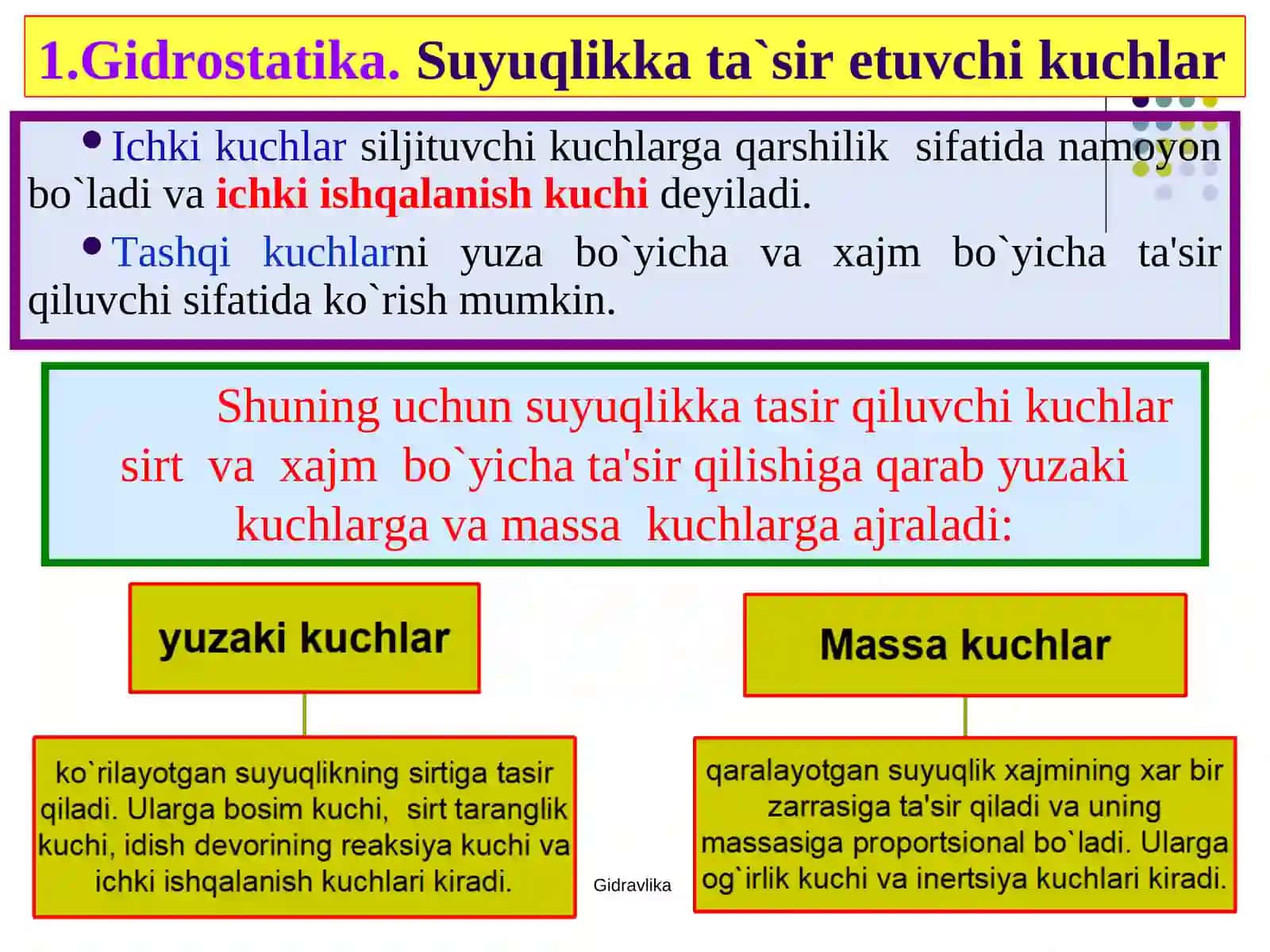 Suyuqlikka ta`sir etuvchi kuchlar 4