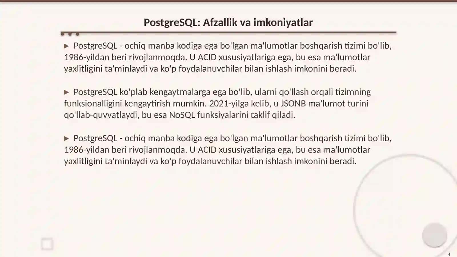 Ma'lumotlar boshqarish tizimlari 4