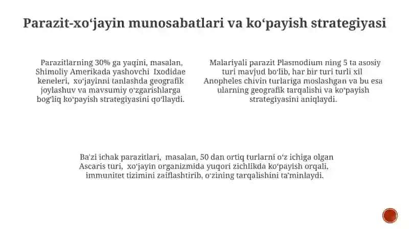 Parazitlar guruhi ajralishining ekalogik asoslari 4