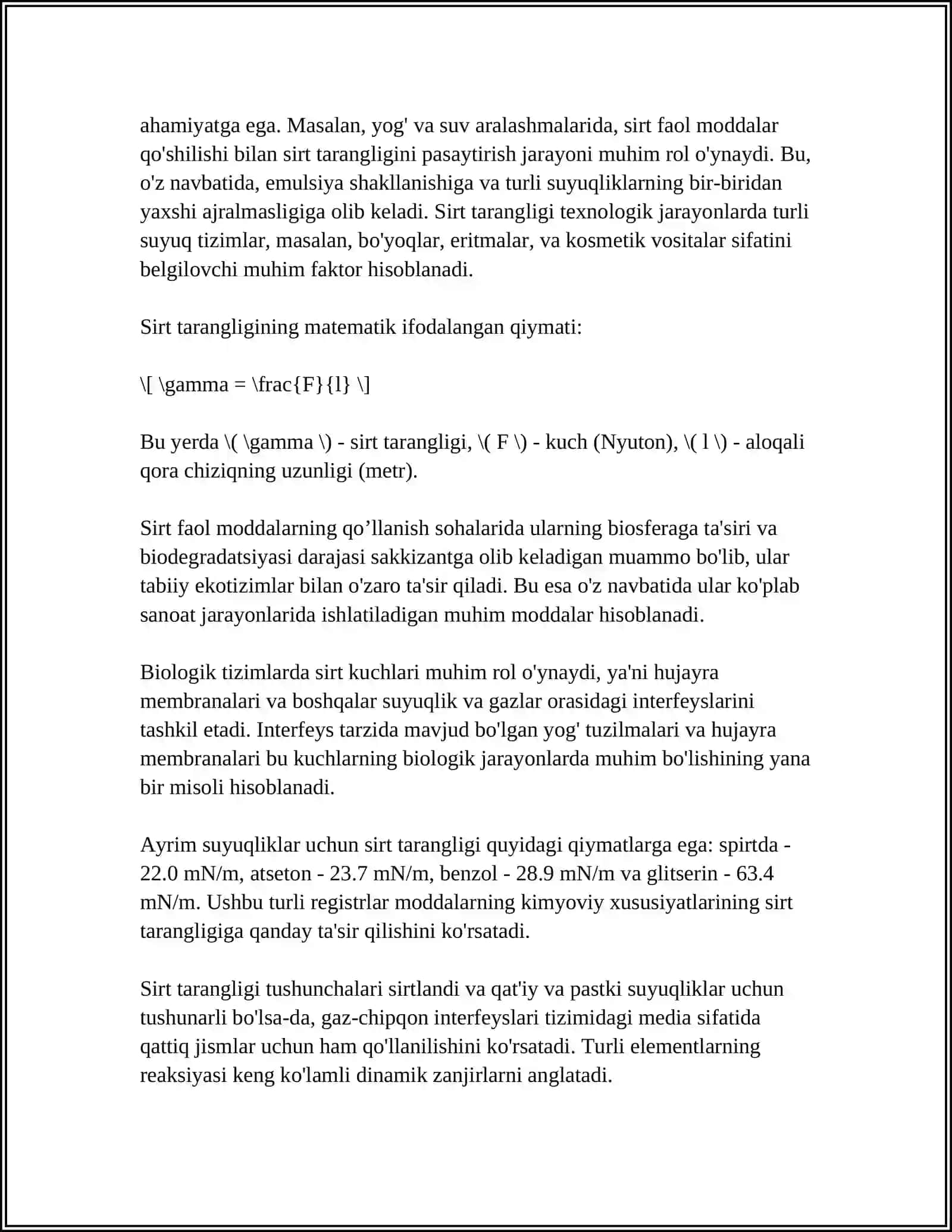 Sirt kuchlari va sirt tarangligi 4