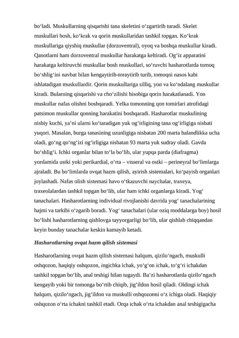 Hasharotlarning ovqat hazm qilish sistemasining tuzilishi. 4