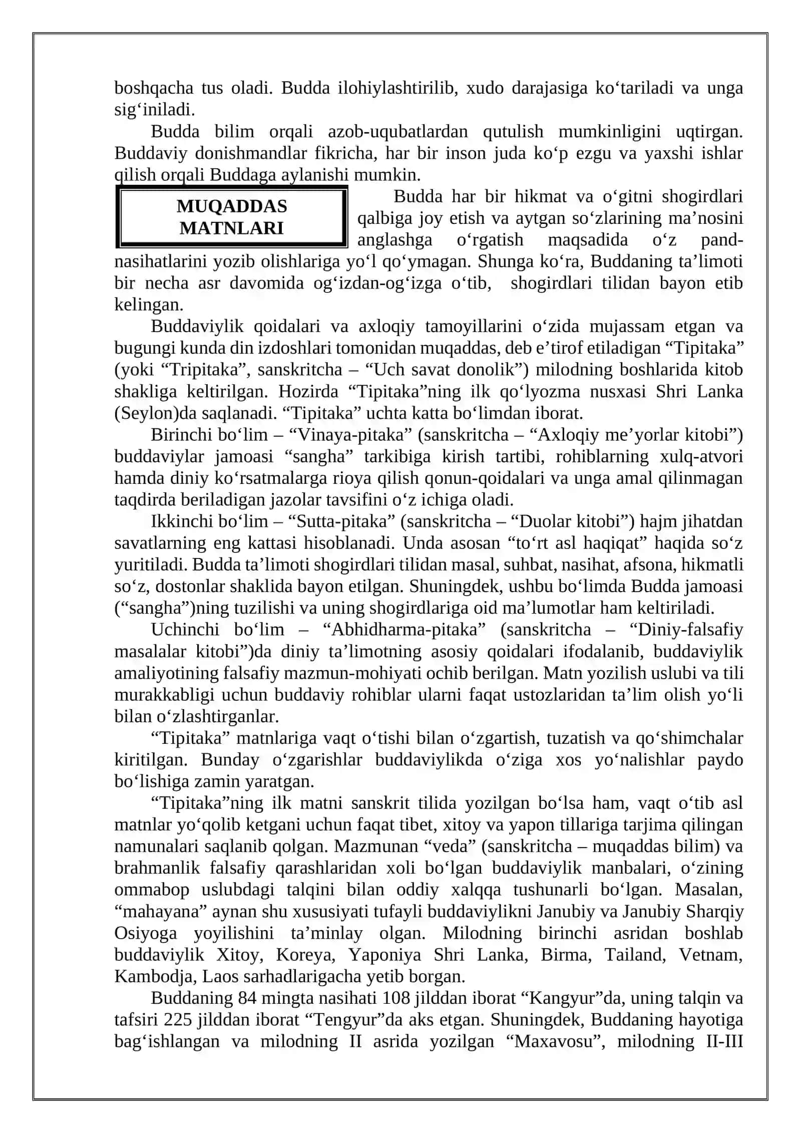 Mavzu: “Buddavuiylikning kelib chiqishi va tripitaka” 4