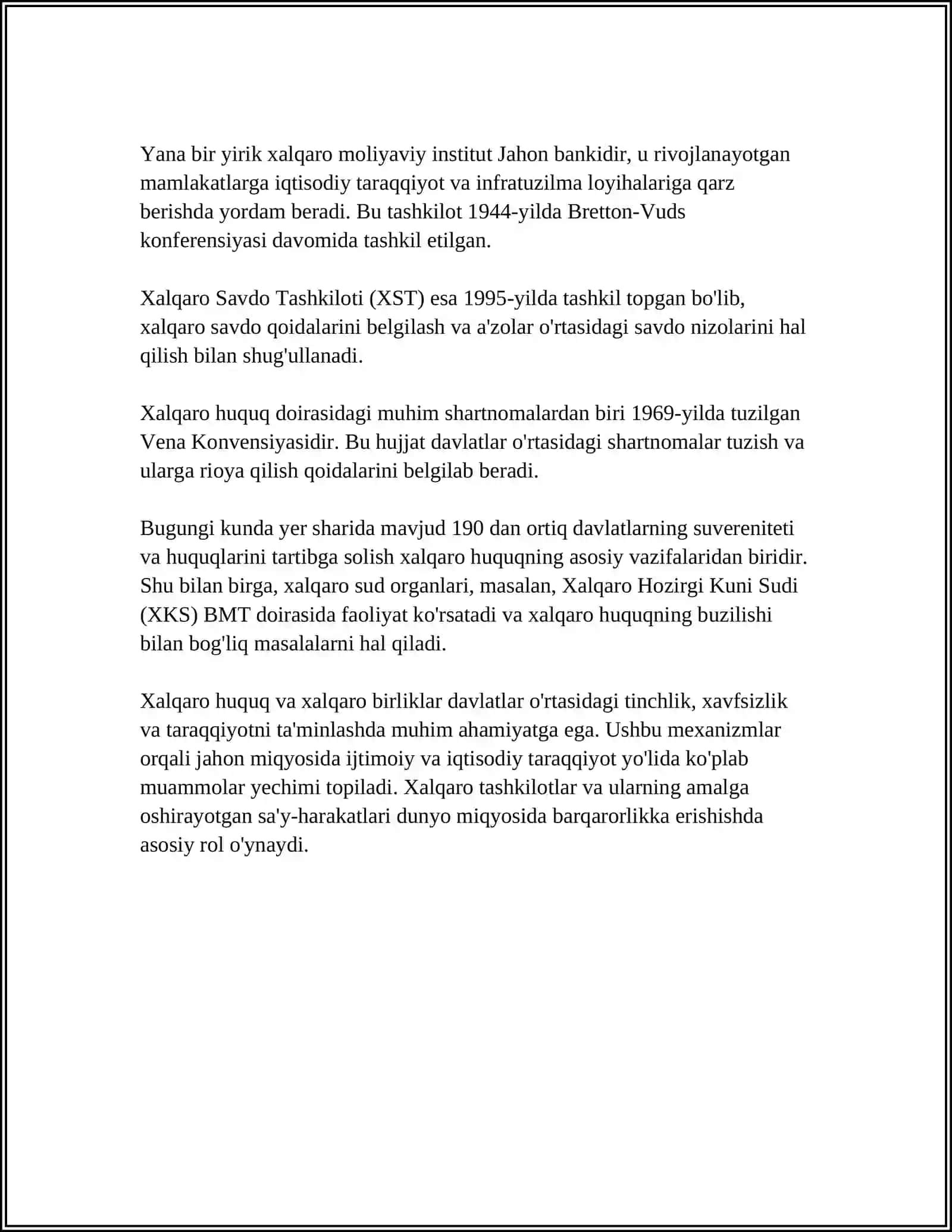 XALQARO BIRLIKLAR SI 4