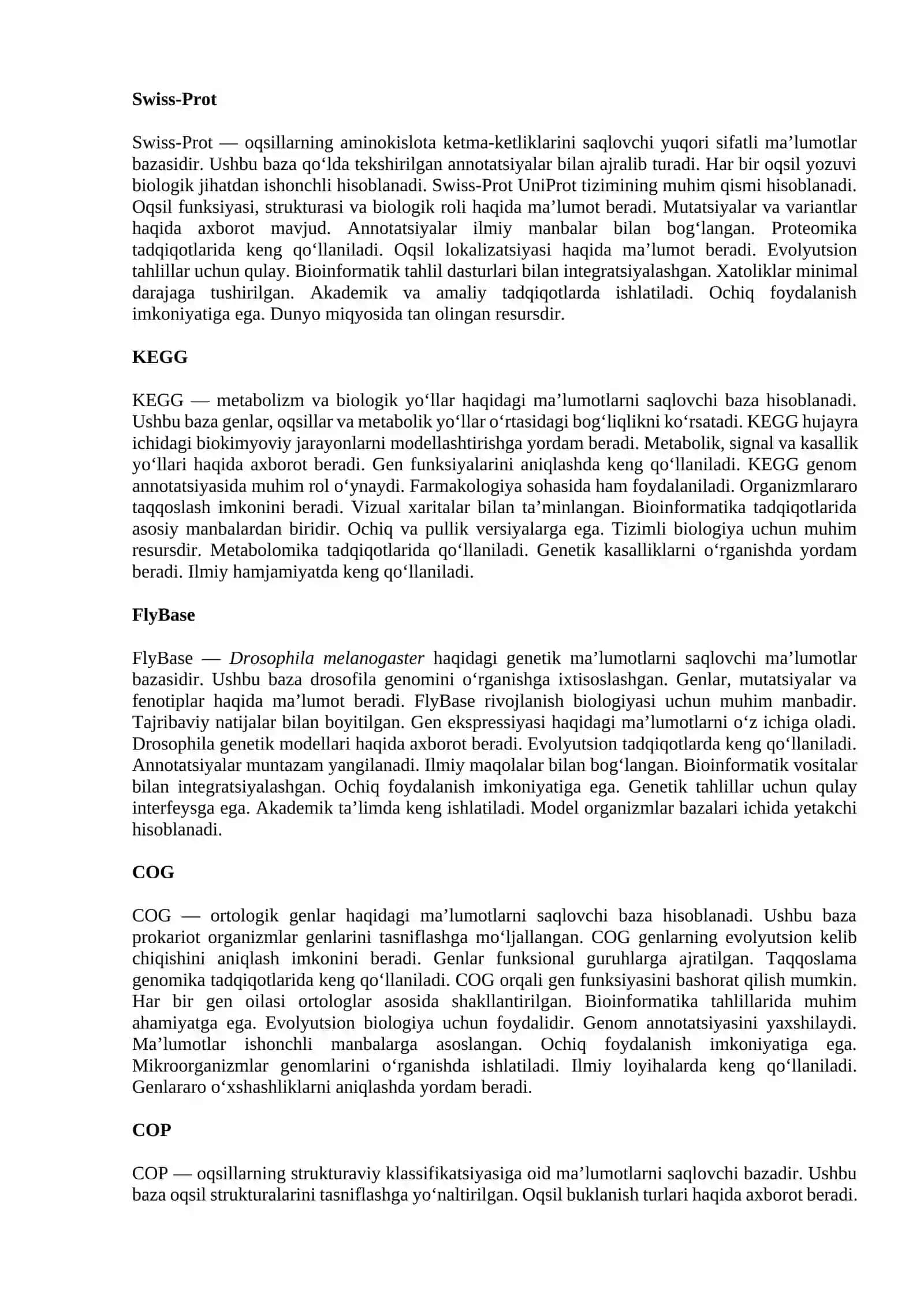 ZAMONAVIY BIOINFORMATIK MA’LUMOTLAR BAZALARI 4