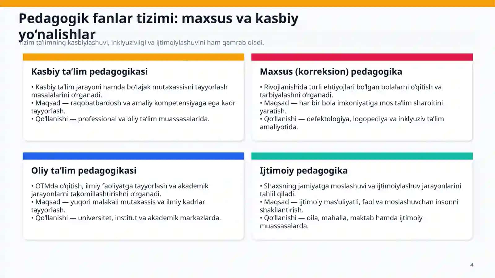 Pedagogika fanining rivojlanish bosqichlari va tizimi 4