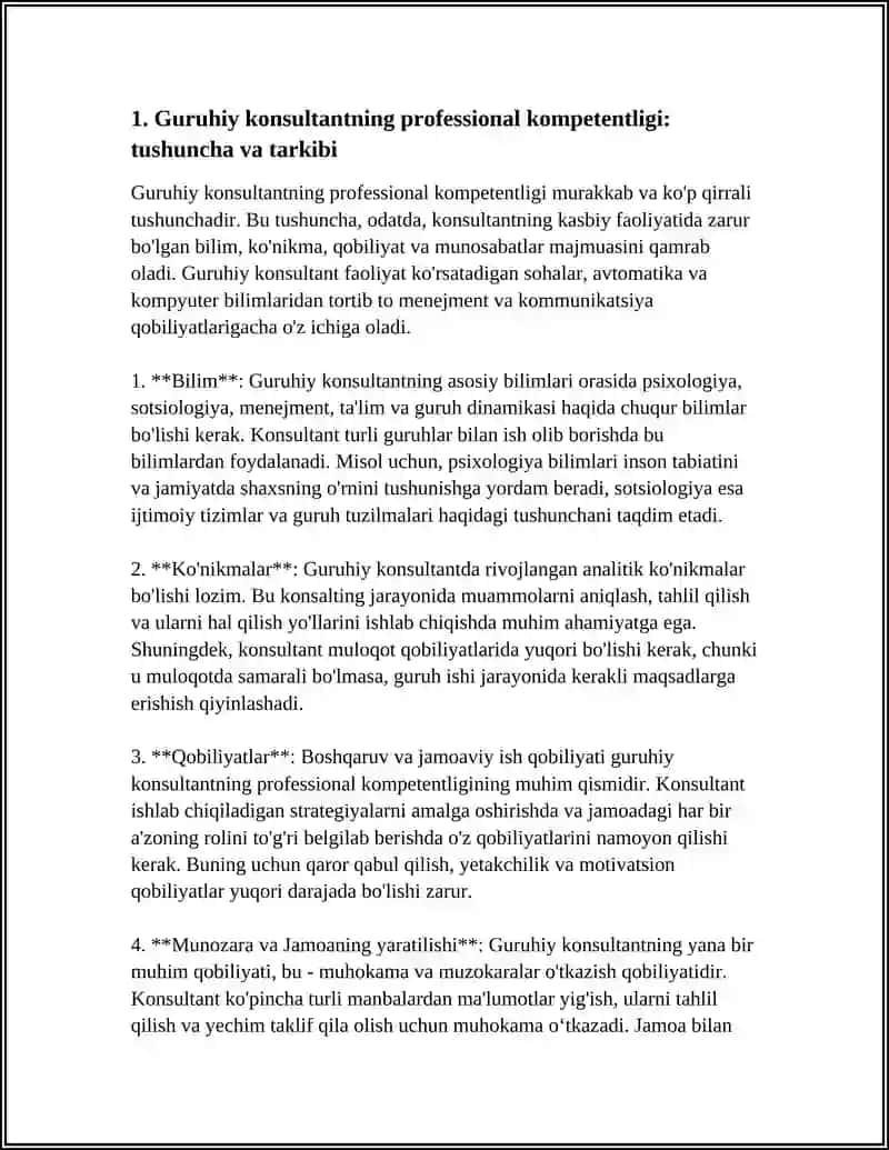 O’ZBEKISTON MILLIY UNIVERSITETI IJTIMOIY FANLAR FAKULTETI UMUMIY PSIXOLOGIYA GURUHIY KONSULTANTNING KOMPETENTLIGI 4