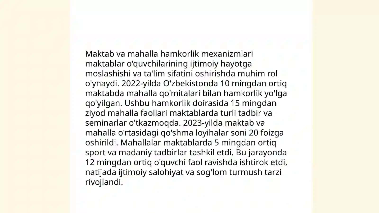 Mahalla, maktab va oila hamkorligining uzviyligini taʼminlash 4