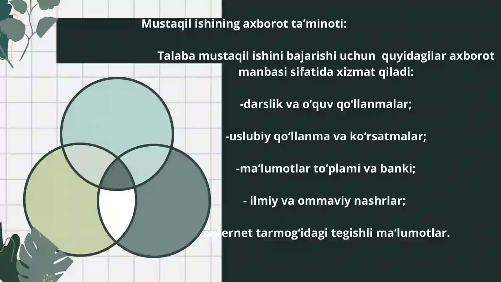 Fan boʻyicha qoʻshimcha adabiyotlar bilan ishlash 4