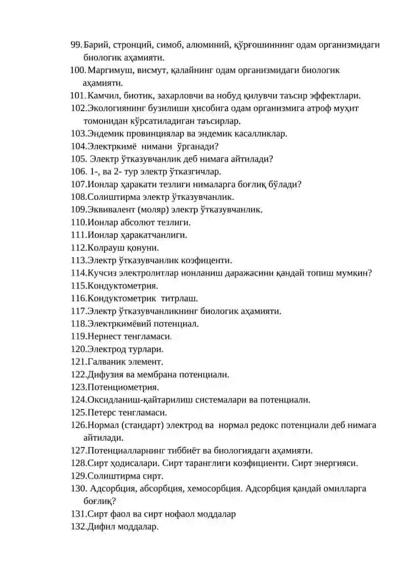 Тиббий кимё фанидан 1-оралиқ назорат саволлари 4