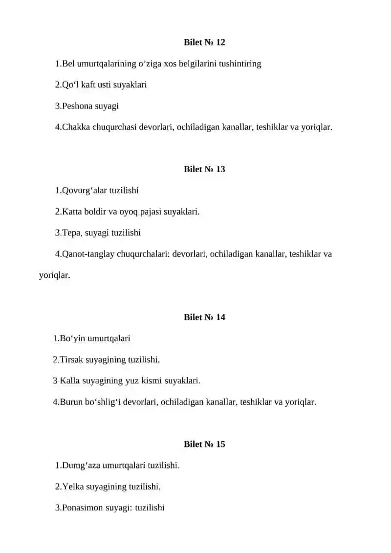 Odam anatomiyasi biletlari 4