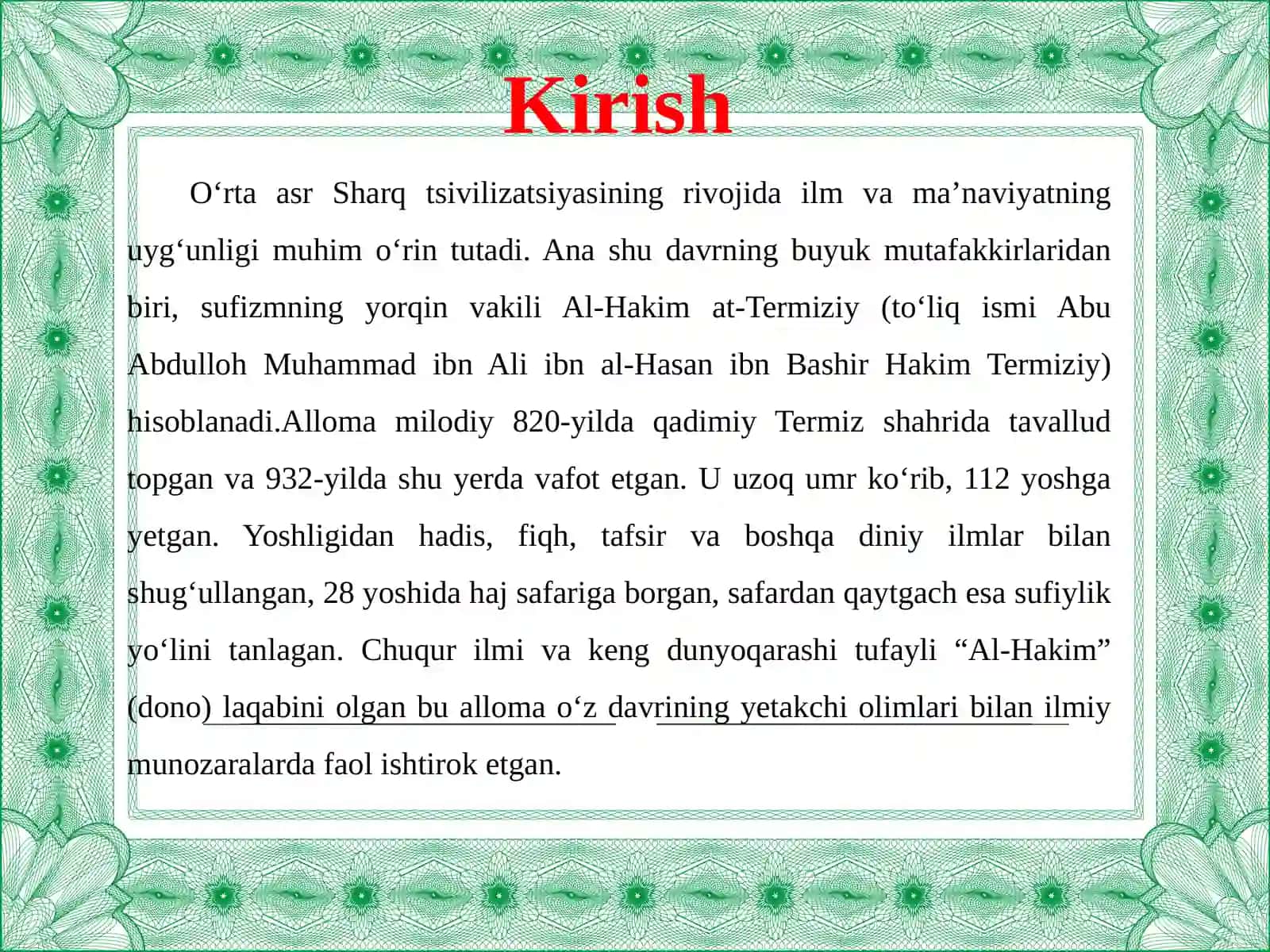 Islomiy ilmlar rivojida Hakim at-Termiziy 4