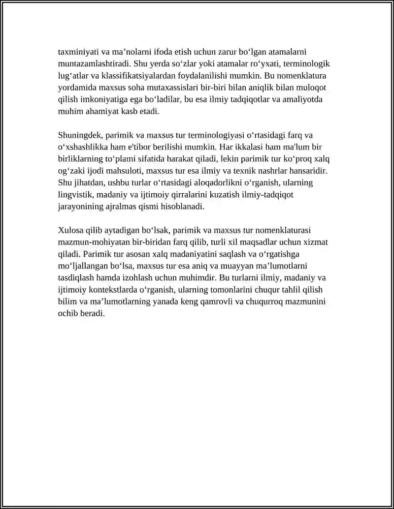 PARIMIK VA MAXSUS TUR HAQIDA REFERAT 4