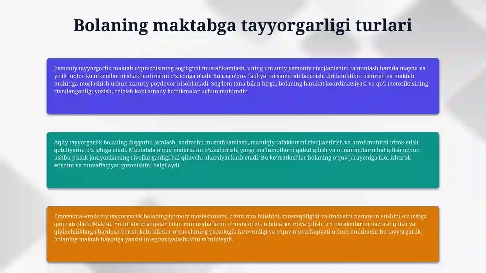Bolalarni maktabga tayyorgarligini tashxislash usullari 4