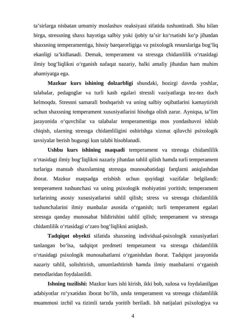 Temperament va stressga chidamlilik o’rtasidagi ilmiy bog’liqlik 4