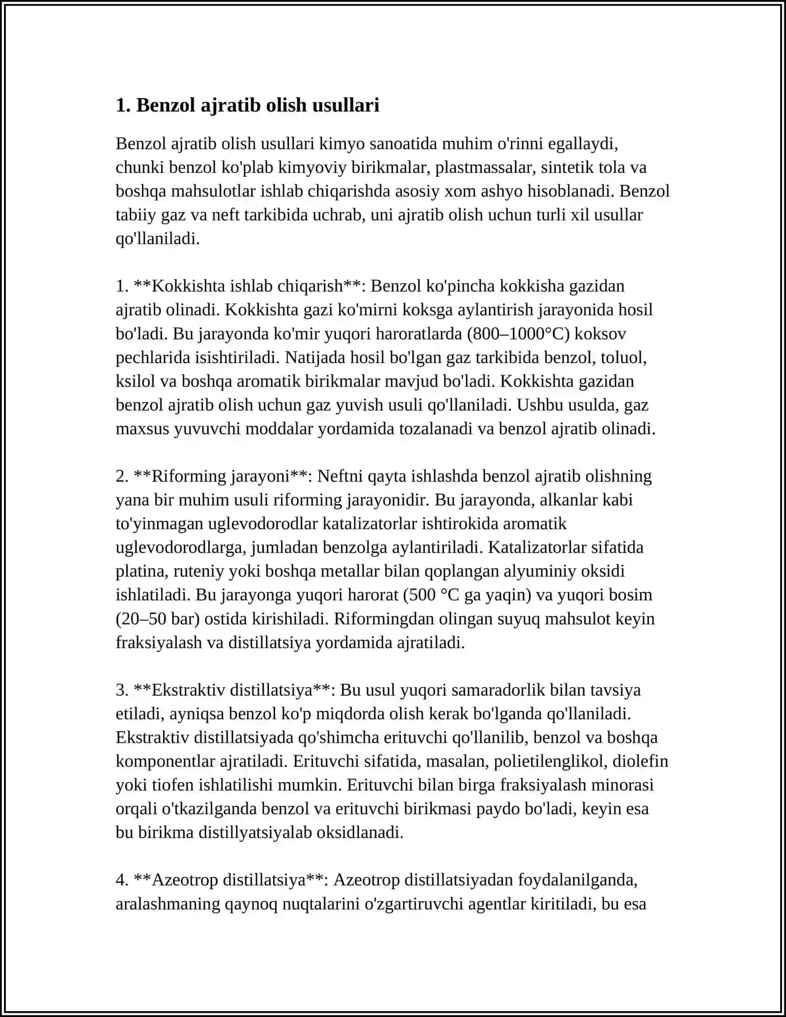 RIFORMATDAN BENZOL AJRATIB OLISH JARAYONINI HISOBLASH 4