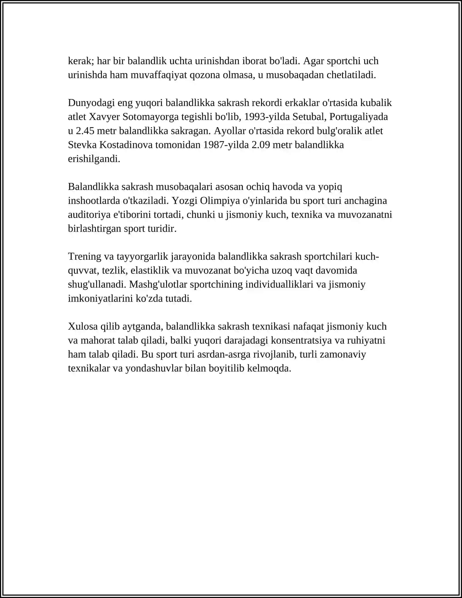 YENGIL ATLETIKA: BALANDLIKKA SAKRASHLAR 4