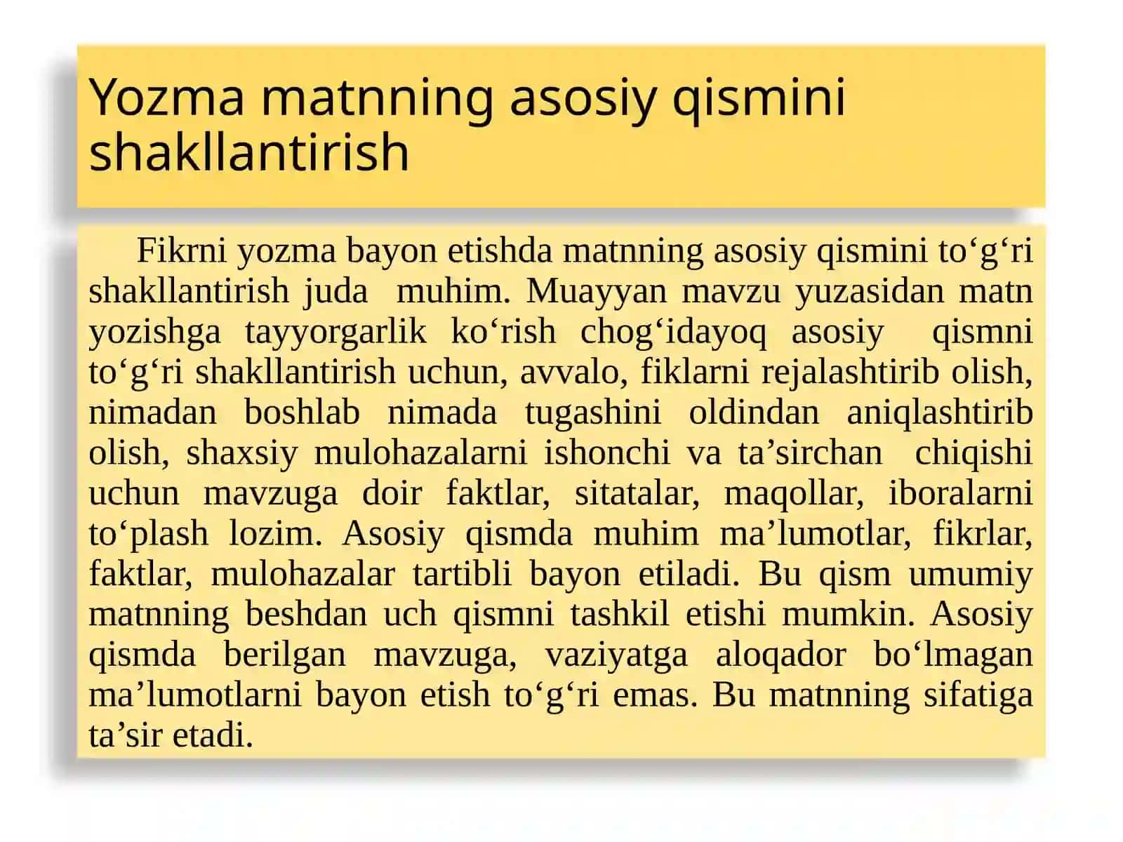 Yozmamatnning asosiy qismini shakllantirish 4