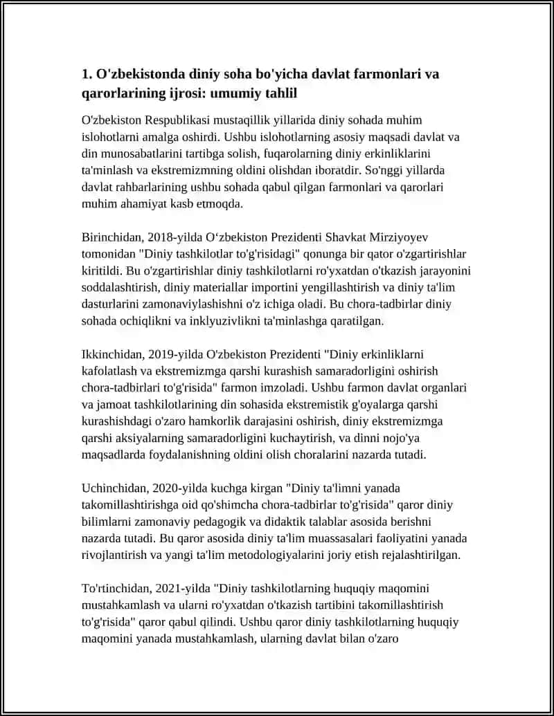 O'zbekistonda Davlat Siyosatida Din Sohasidagi Ishlar 4